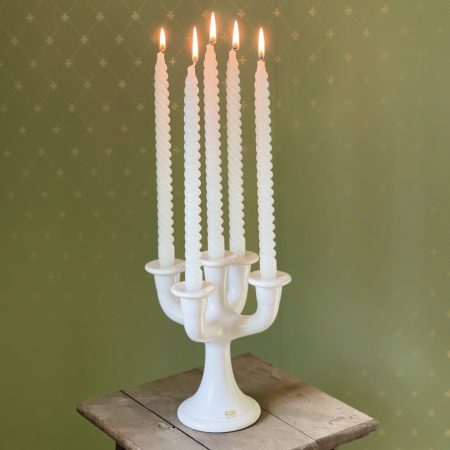 Kandelaber 5-armad av vitt porslin Guldkroken Hjo