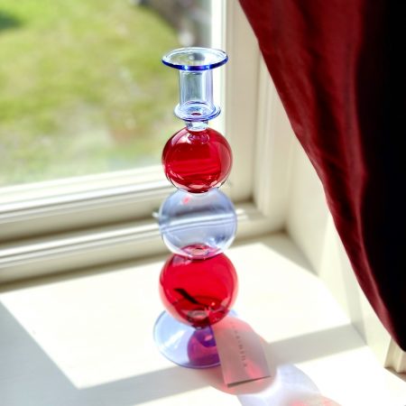 Ljusstake Anna+Nina röd/blå