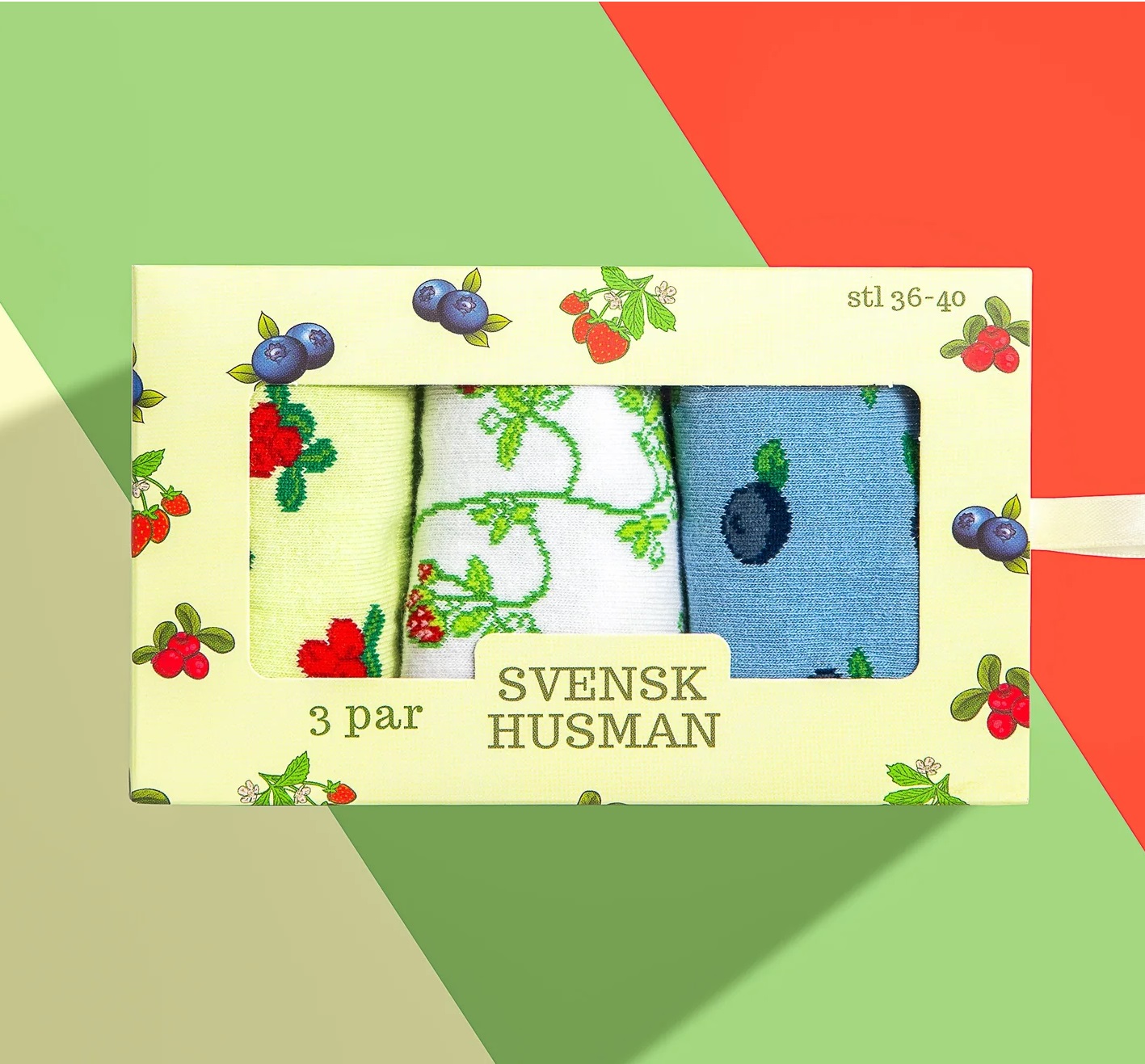 Strumpor 3-pack Svenska bär stl 36-40